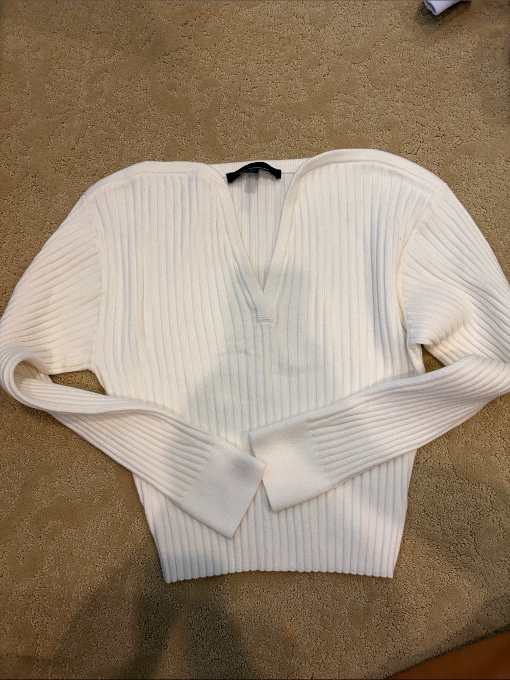 Classic Ribbed V-Neck Sweater in White